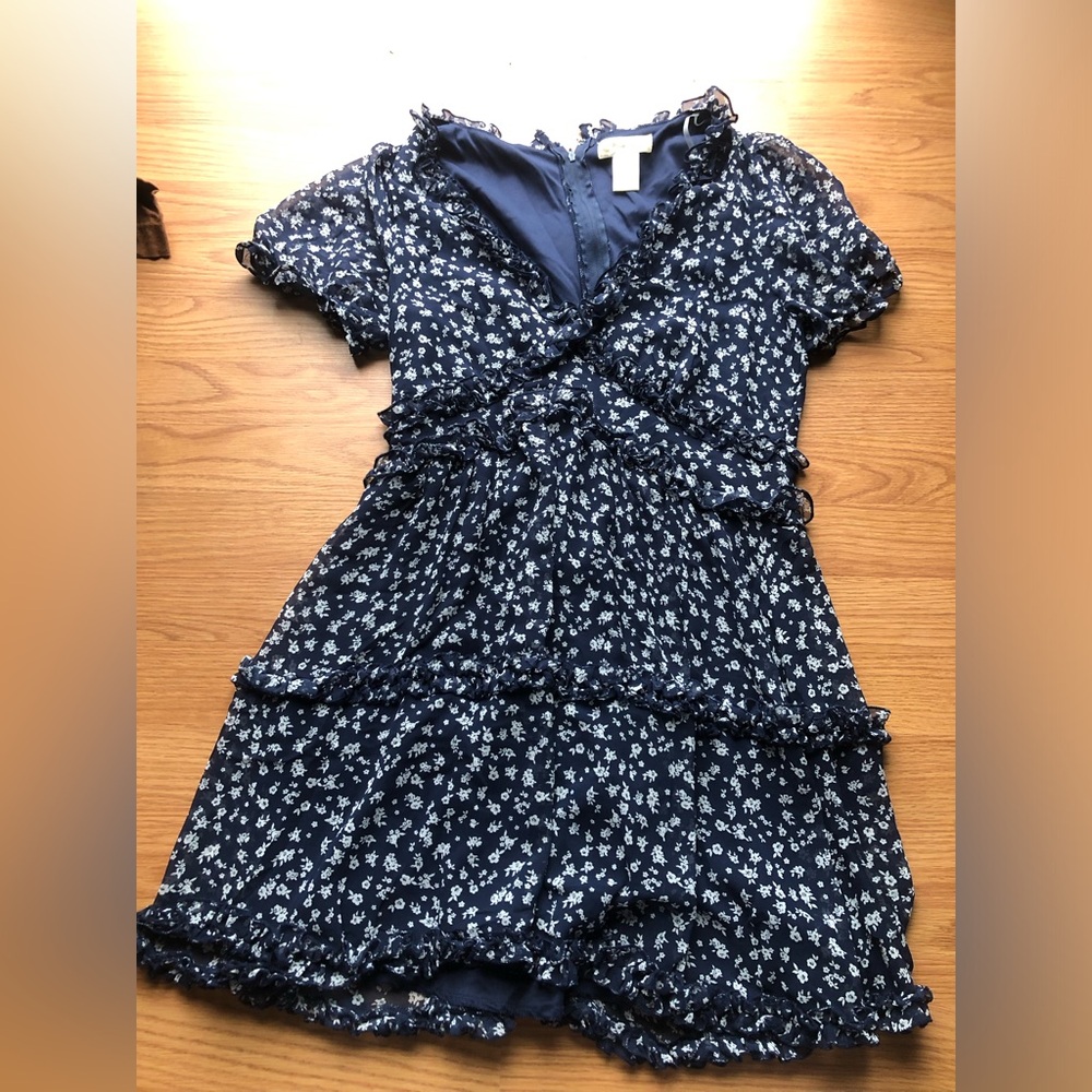 Altar'd State Navy and White Floral Ruffle Kids Dress